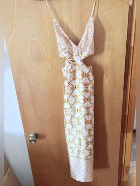 House of Harlow 1960 Pink and Gold Cutout Midi Dress
